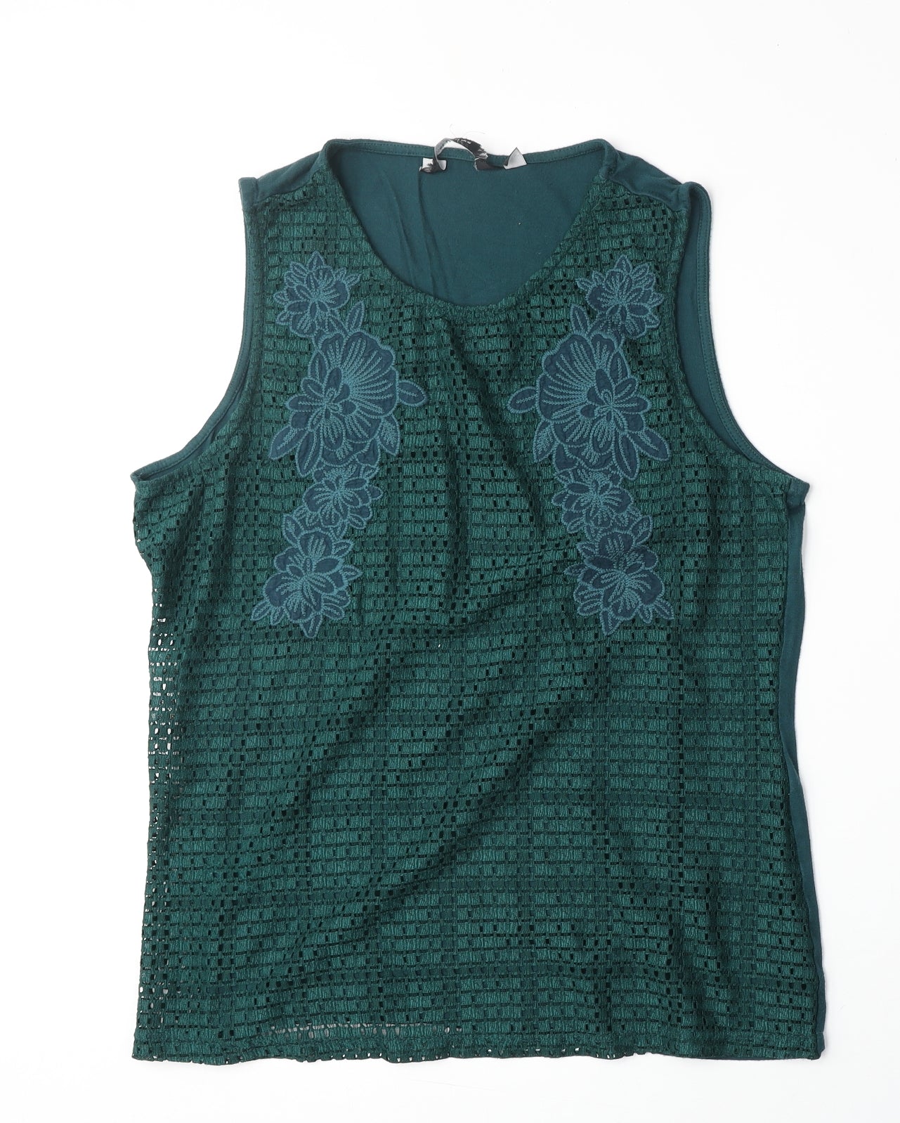 Preworn Womens Green Geometric Viscose Basic Tank Size 16 Round Neck - Flower
