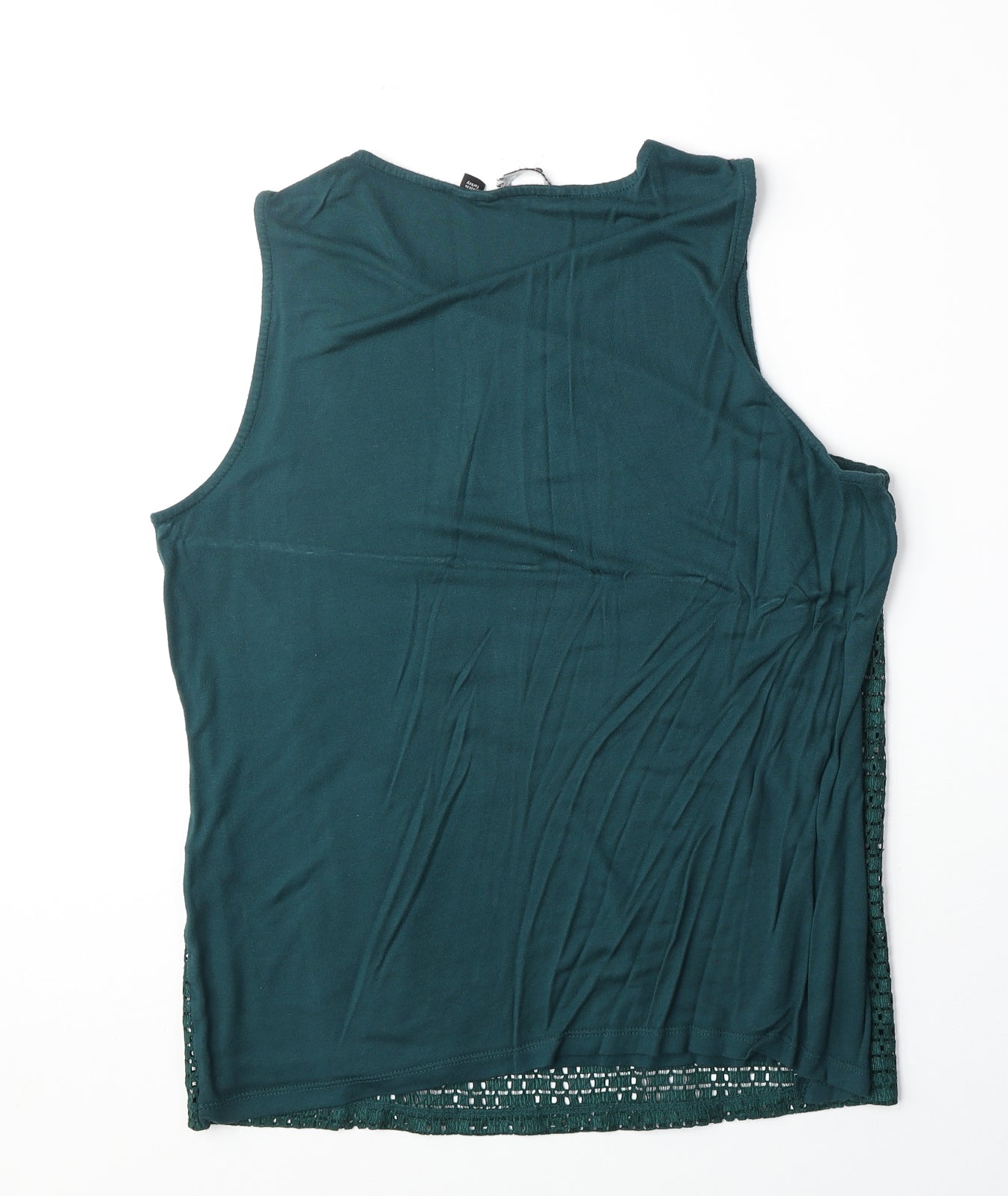 Preworn Womens Green Geometric Viscose Basic Tank Size 16 Round Neck - Flower
