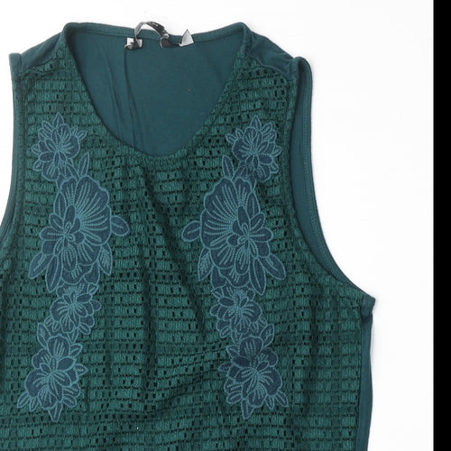 Preworn Womens Green Geometric Viscose Basic Tank Size 16 Round Neck - Flower