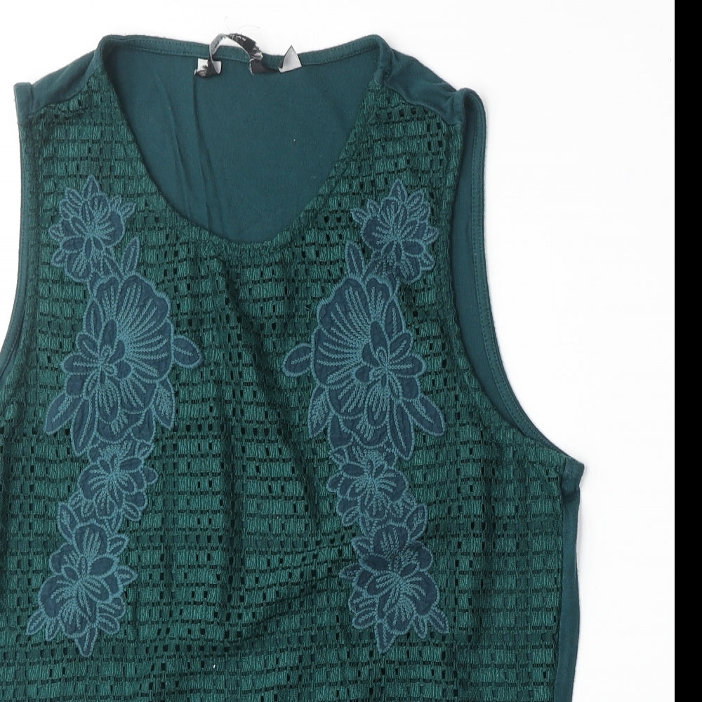 Preworn Womens Green Geometric Viscose Basic Tank Size 16 Round Neck - Flower