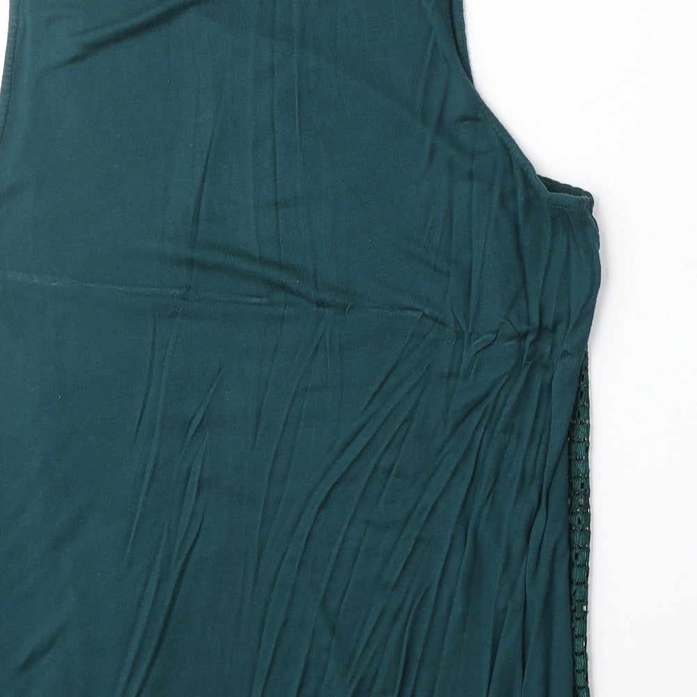 Preworn Womens Green Geometric Viscose Basic Tank Size 16 Round Neck - Flower