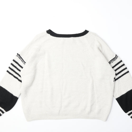 NEXT Womens Beige Boat Neck Striped Acrylic Pullover Jumper Size 20