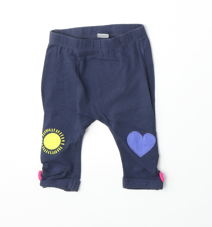 Mini Club Girls Blue Cotton Jogger Trousers Size 0-3 Months Pullover - Leggings, Sun and Heart