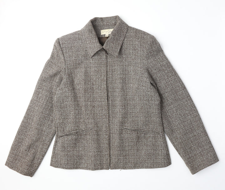 EWM Womens Brown Geometric Jacket Size 10 Zip