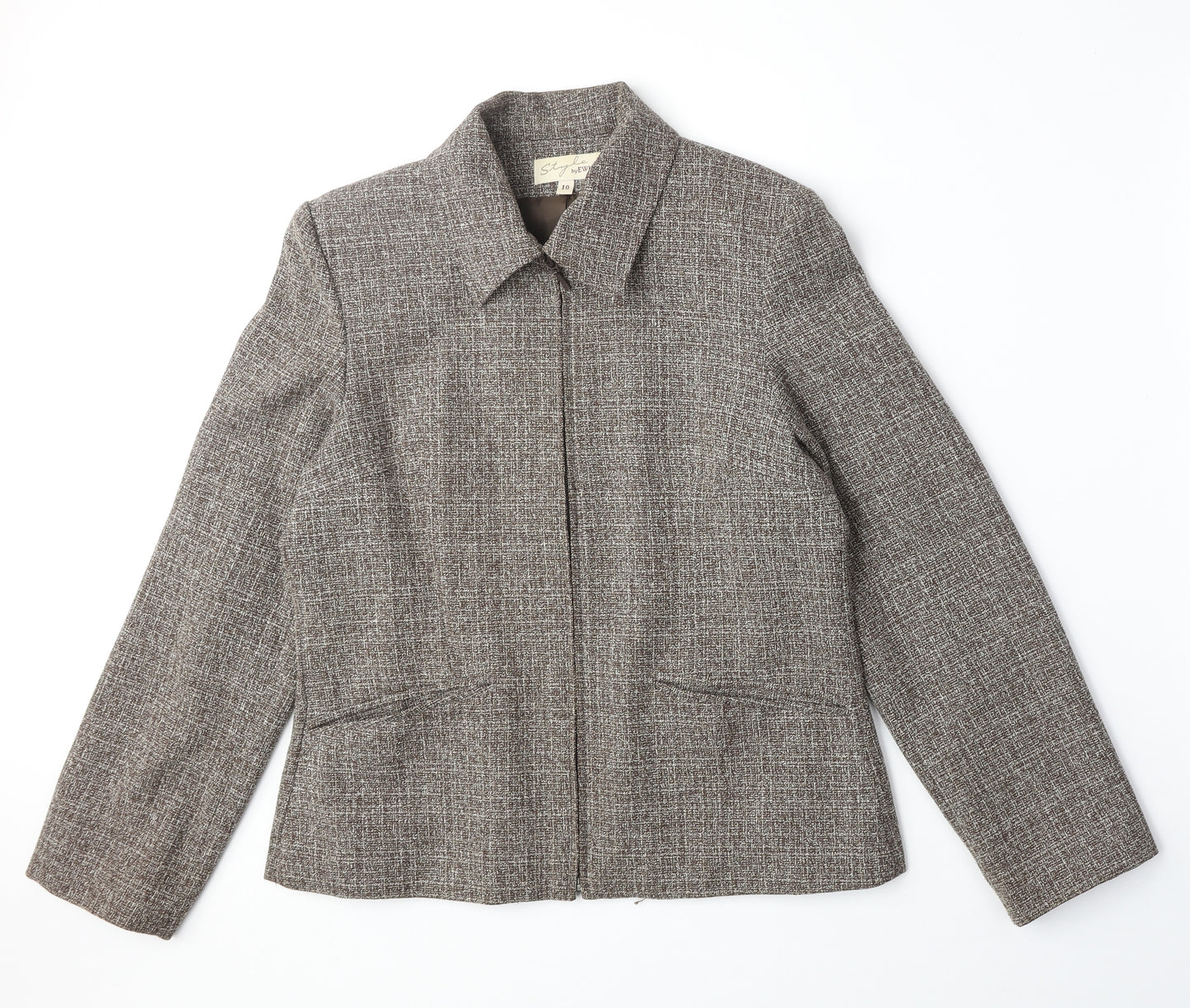 EWM Womens Brown Geometric Jacket Size 10 Zip