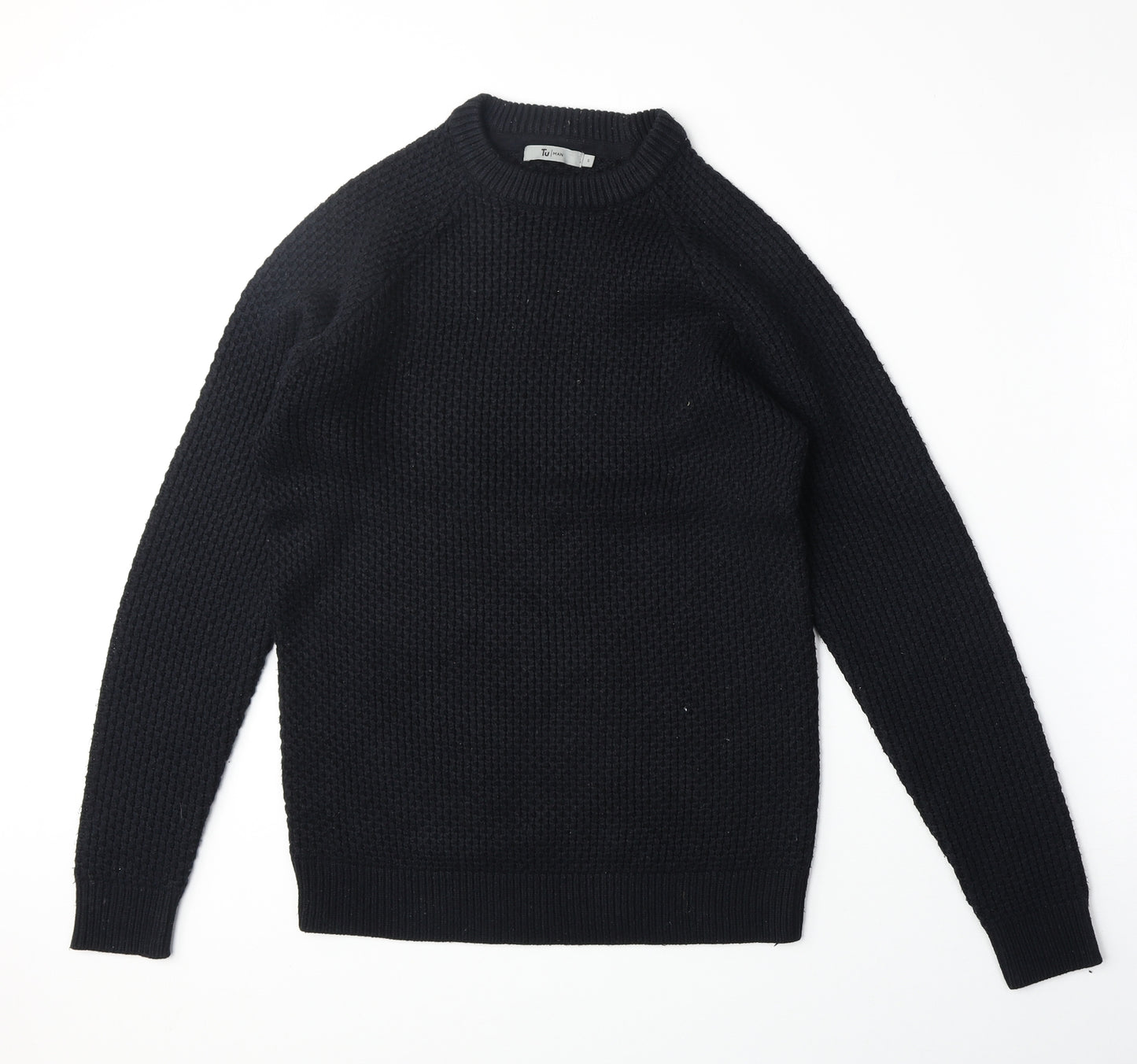 TU Mens Blue Round Neck Acrylic Pullover Jumper Size S Long Sleeve