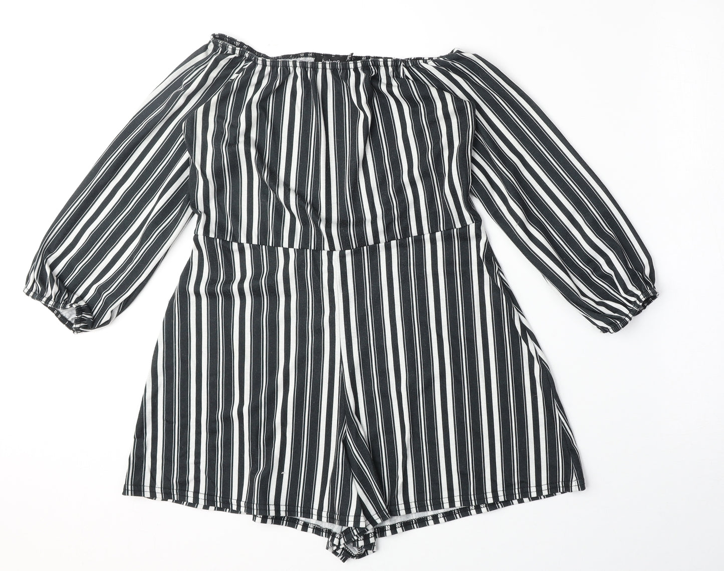 Boohoo Womens Black Striped Polyester Playsuit One-Piece Size 14 Pullover
