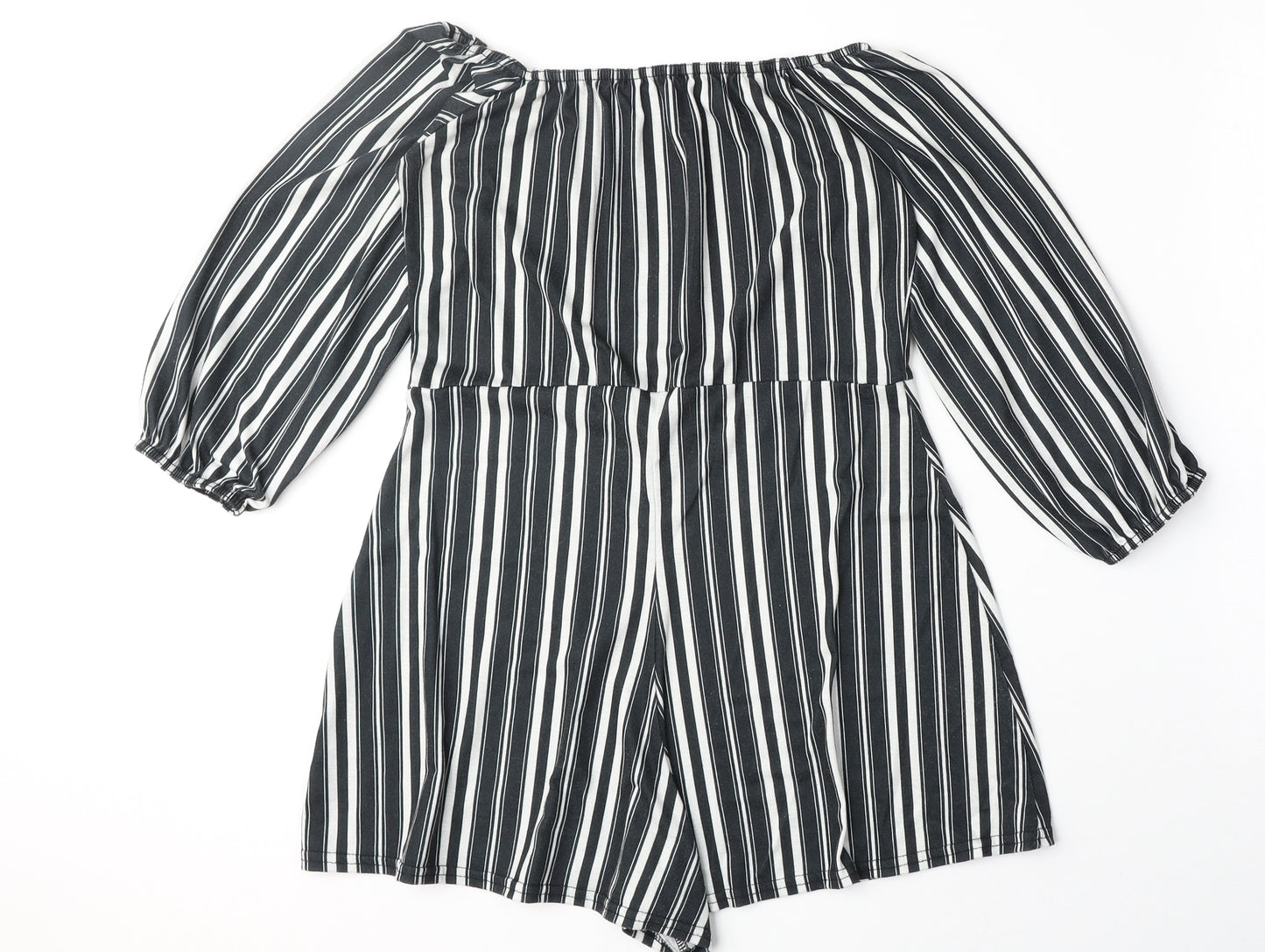 Boohoo Womens Black Striped Polyester Playsuit One-Piece Size 14 Pullover