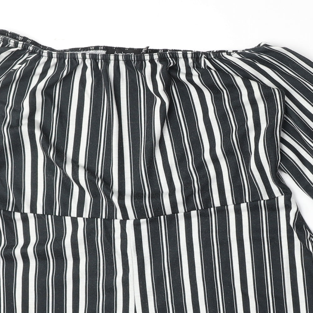 Boohoo Womens Black Striped Polyester Playsuit One-Piece Size 14 Pullover