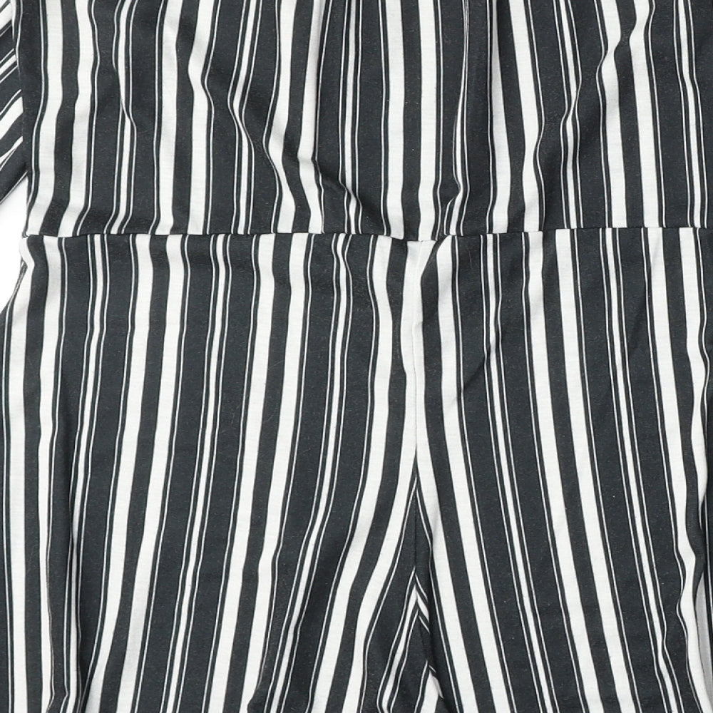 Boohoo Womens Black Striped Polyester Playsuit One-Piece Size 14 Pullover