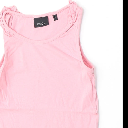 NEXT Girls Pink 100% Cotton Basic Tank Size 7 Years Round Neck Pullover