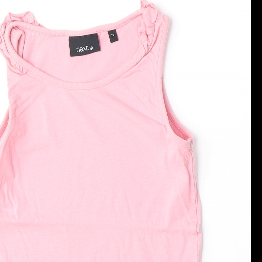 NEXT Girls Pink 100% Cotton Basic Tank Size 7 Years Round Neck Pullover