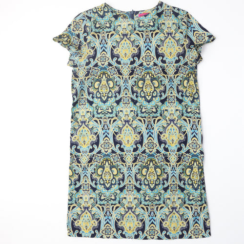 Boohoo Womens Multicoloured Geometric Polyester A-Line Size 8 Round Neck Zip