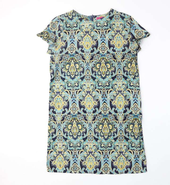 Boohoo Womens Multicoloured Geometric Polyester A-Line Size 8 Round Neck Zip