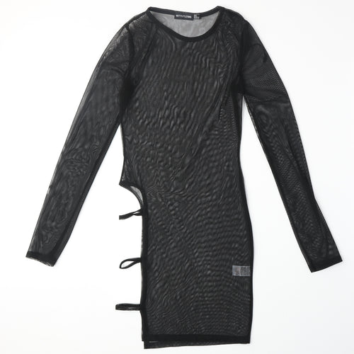 PRETTYLITTLETHING Womens Black Polyester Shift Size 6 Round Neck Pullover