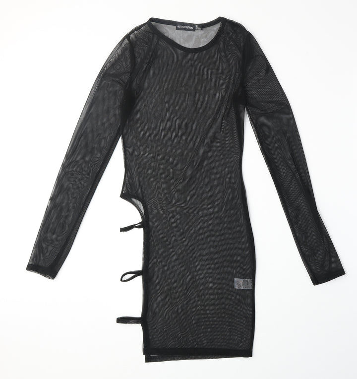 PRETTYLITTLETHING Womens Black Polyester Shift Size 6 Round Neck Pullover