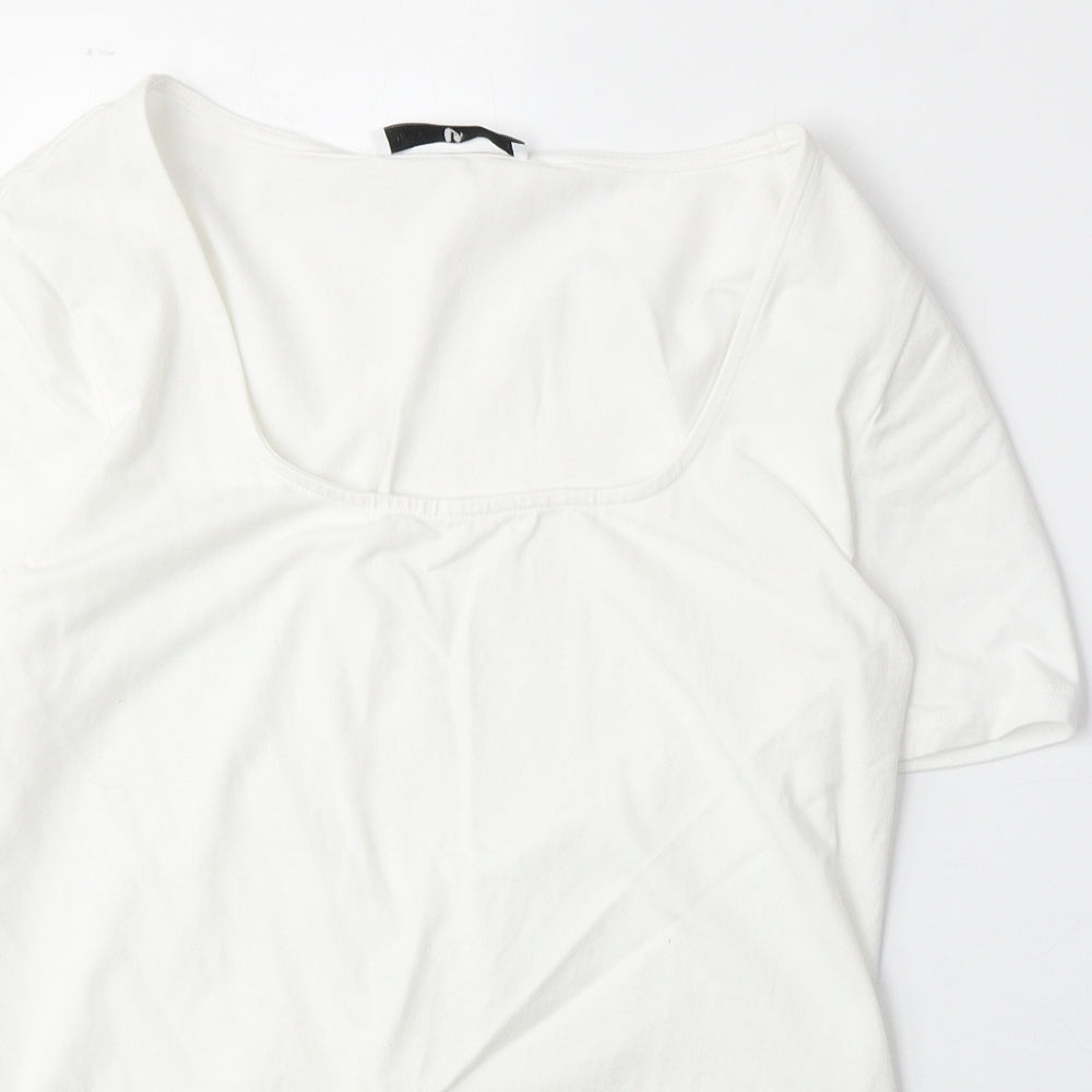 Very Womens White 100% Cotton Basic T-Shirt Size 14 Square Neck