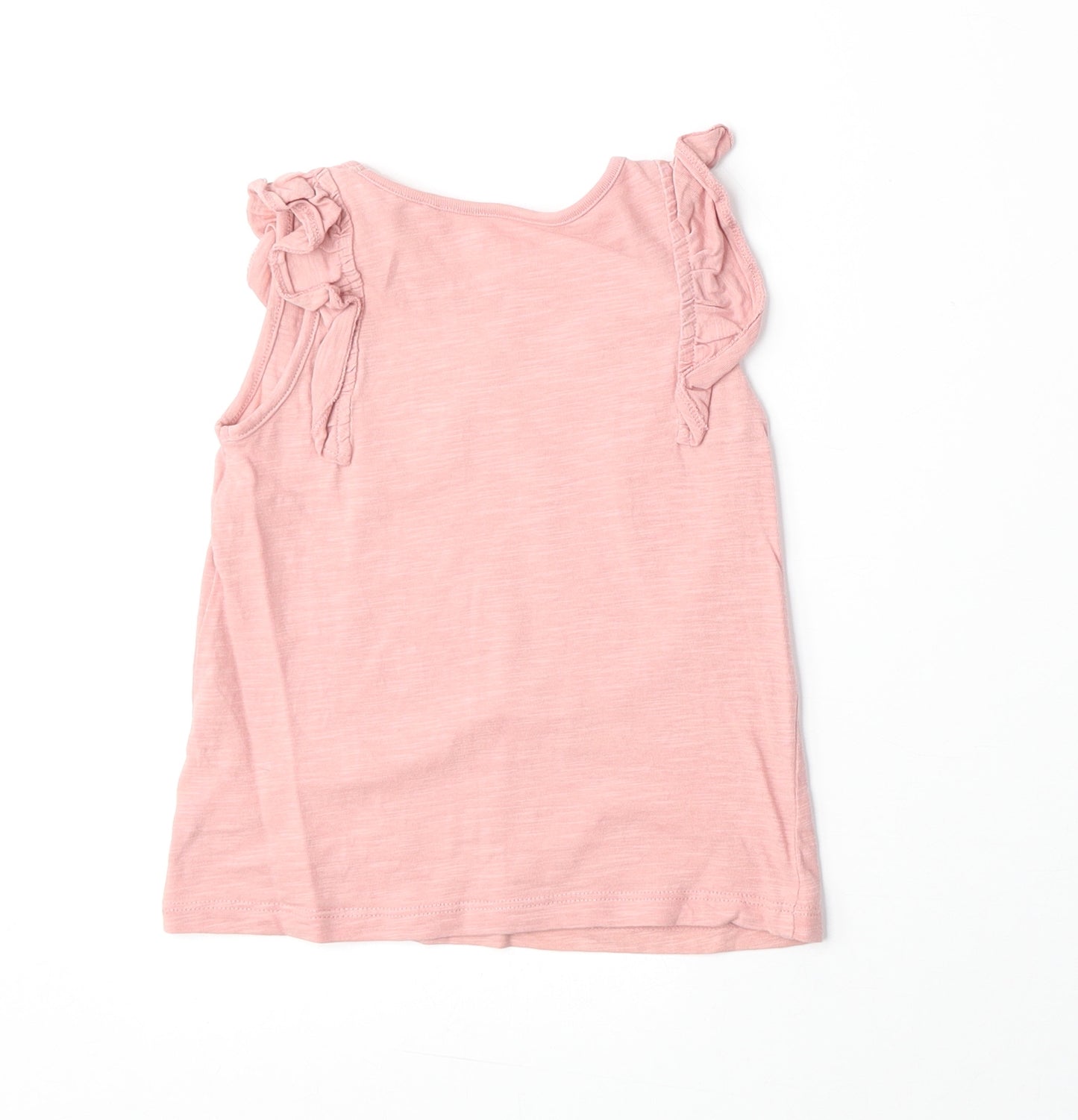 NEXT Girls Pink 100% Cotton Basic Tank Size 2-3 Years Round Neck Pullover