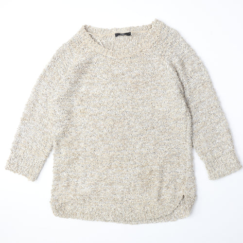 BM Collection Womens Beige Round Neck Polyester Pullover Jumper Size M