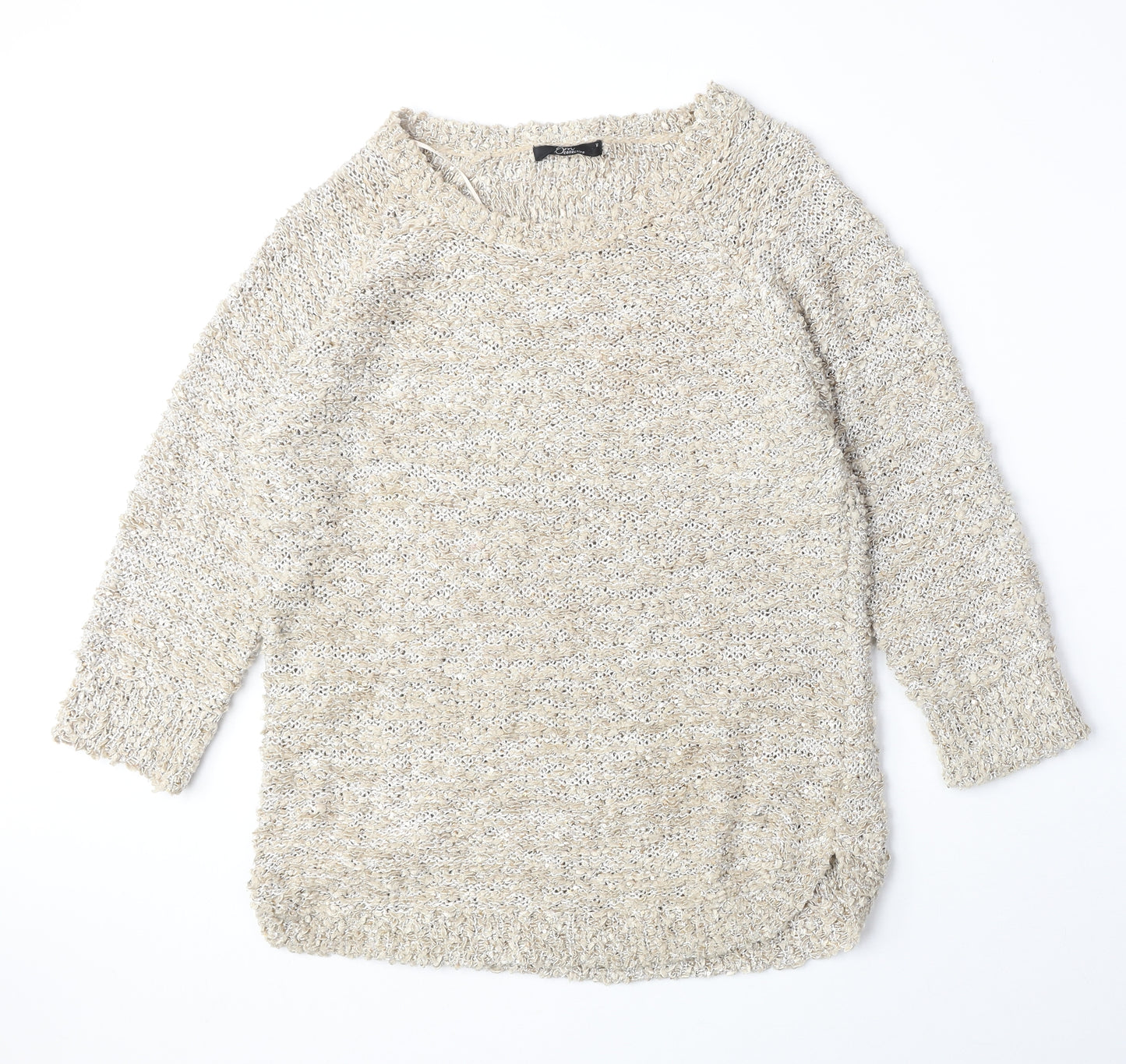 BM Collection Womens Beige Round Neck Polyester Pullover Jumper Size M