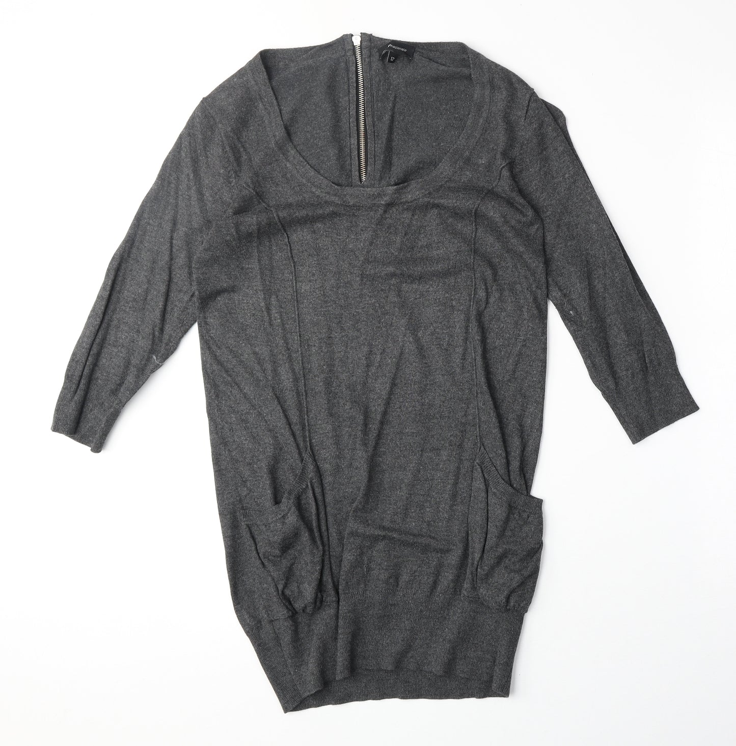 Internacionale Womens Grey Scoop Neck Viscose Pullover Jumper Size 12