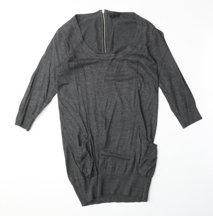 Internacionale Womens Grey Scoop Neck Viscose Pullover Jumper Size 12