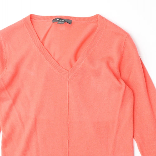 Primark Womens Pink V-Neck Acrylic Pullover Jumper Size 8