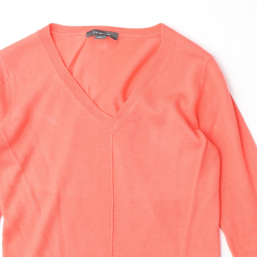 Primark Womens Pink V-Neck Acrylic Pullover Jumper Size 8