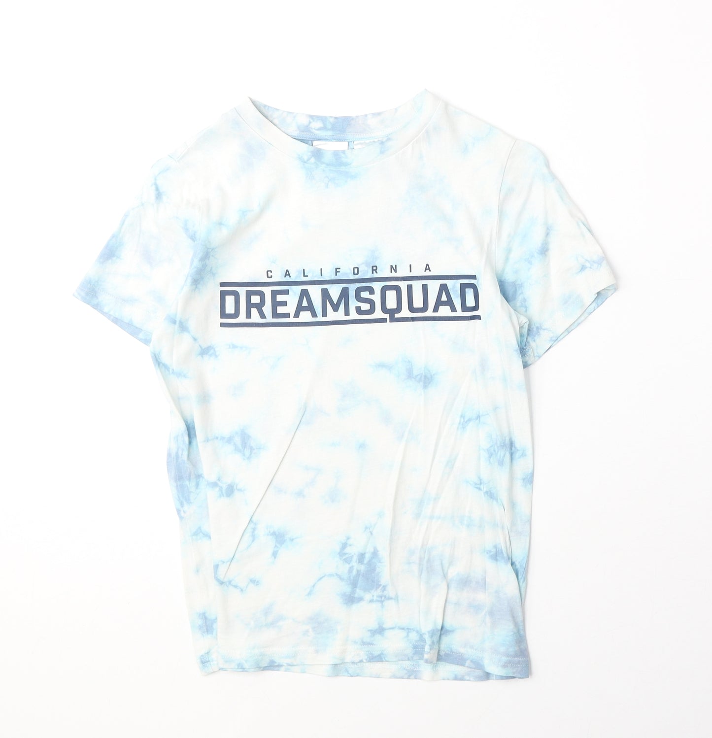 H&M Boys Blue Geometric 100% Cotton Basic T-Shirt Size 8-9 Years Round Neck Pullover - California Dream Squad