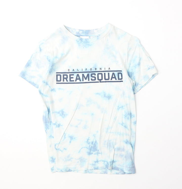 H&M Boys Blue Geometric 100% Cotton Basic T-Shirt Size 8-9 Years Round Neck Pullover - California Dream Squad