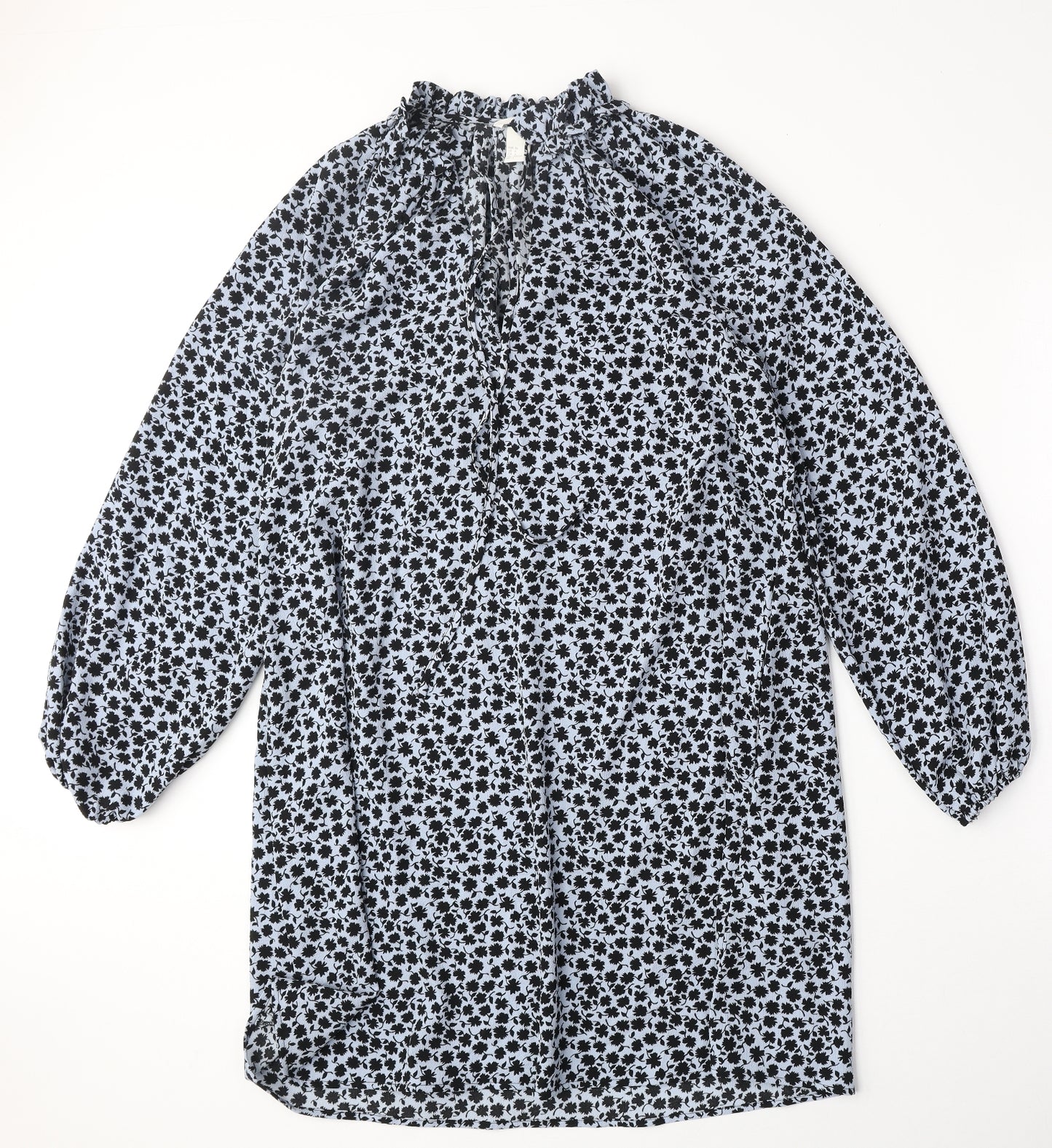 H&M Womens Blue Geometric Polyester A-Line Size 10 Mock Neck Tie