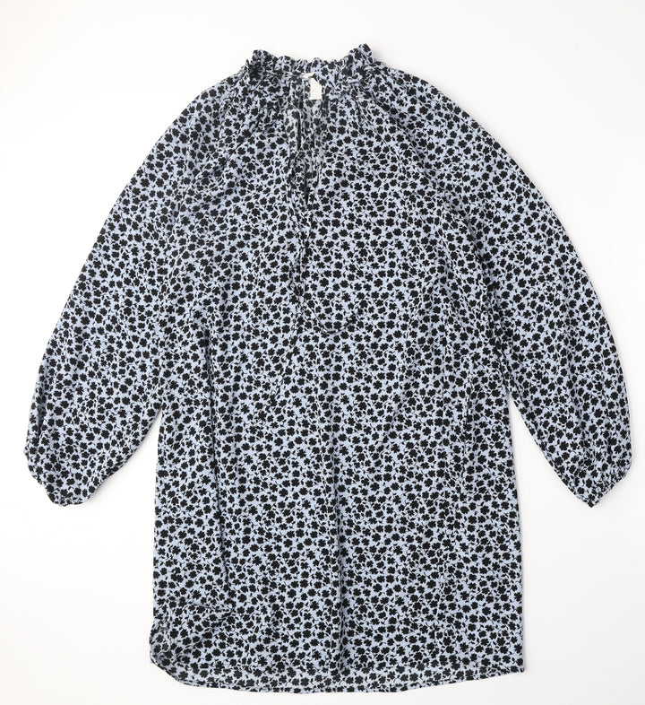 H&M Womens Blue Geometric Polyester A-Line Size 10 Mock Neck Tie