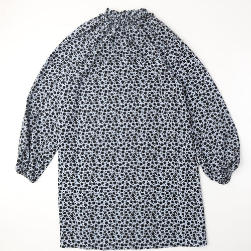 H&M Womens Blue Geometric Polyester A-Line Size 10 Mock Neck Tie