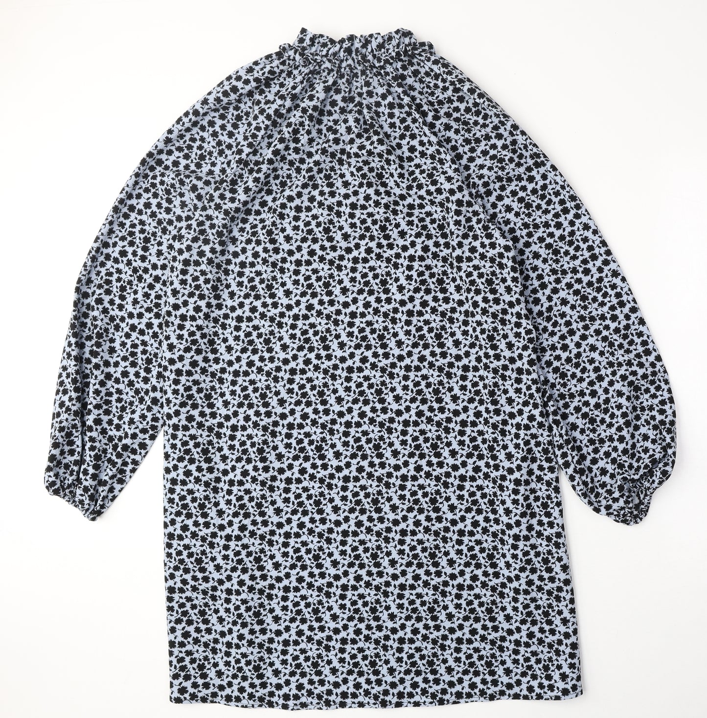 H&M Womens Blue Geometric Polyester A-Line Size 10 Mock Neck Tie