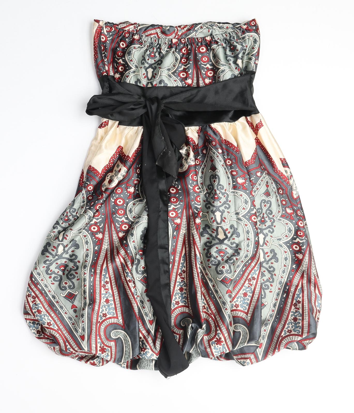 New Look Womens Multicoloured Geometric Polyester A-Line Size XS Off the Shoulder Zip