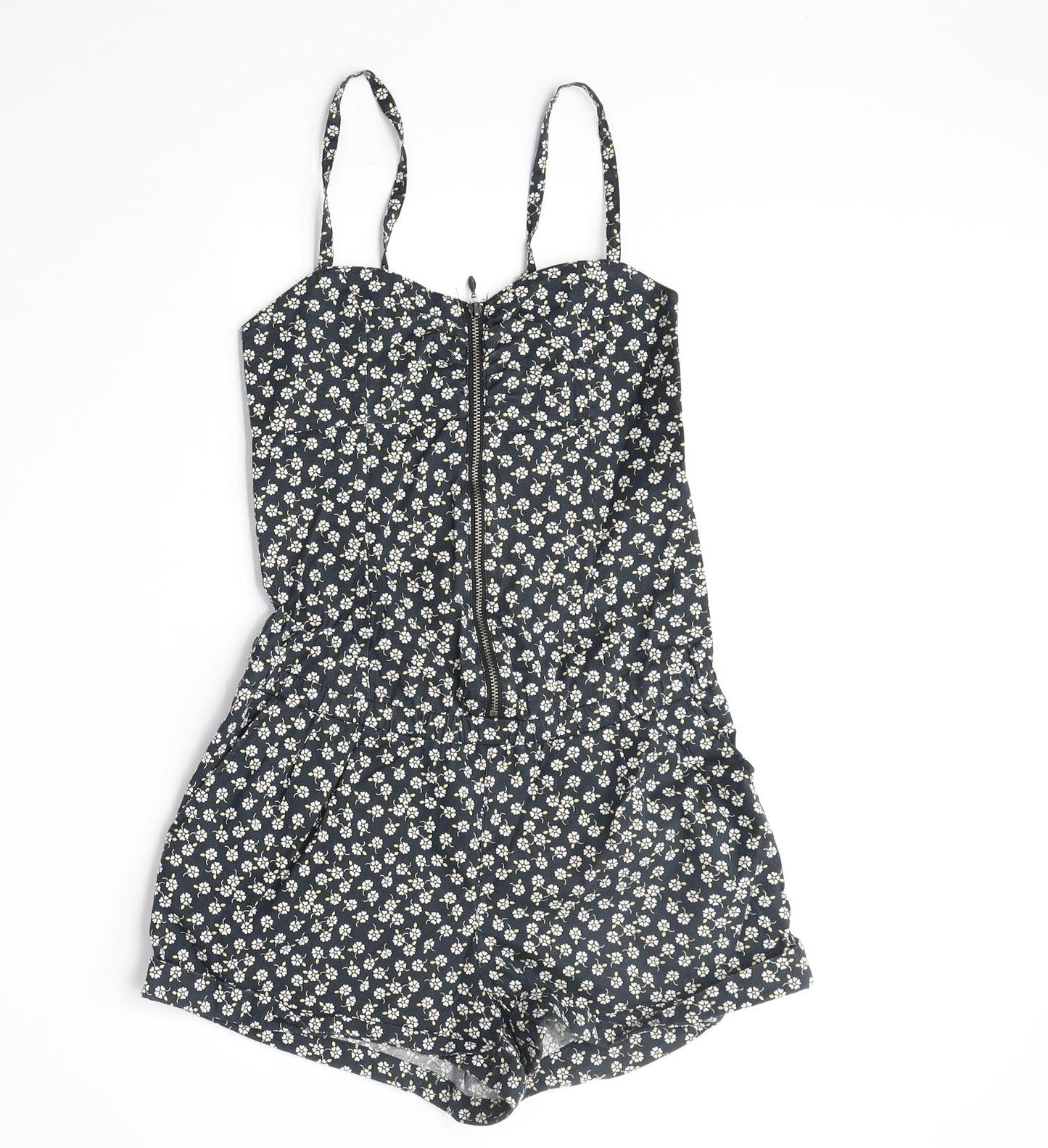 Divided by H&M Womens Black Floral Cotton Playsuit One-Piece Size 8 Zip