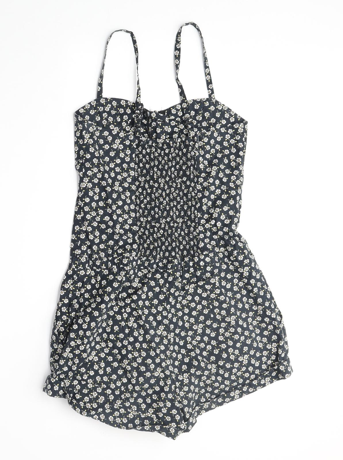 Divided by H&M Womens Black Floral Cotton Playsuit One-Piece Size 8 Zip
