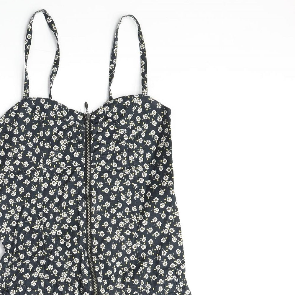 Divided by H&M Womens Black Floral Cotton Playsuit One-Piece Size 8 Zip