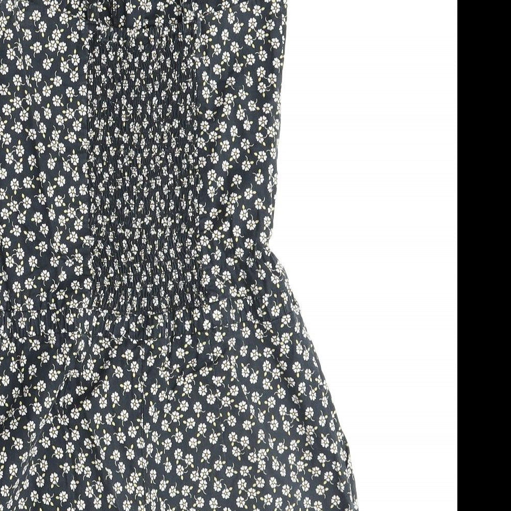 Divided by H&M Womens Black Floral Cotton Playsuit One-Piece Size 8 Zip