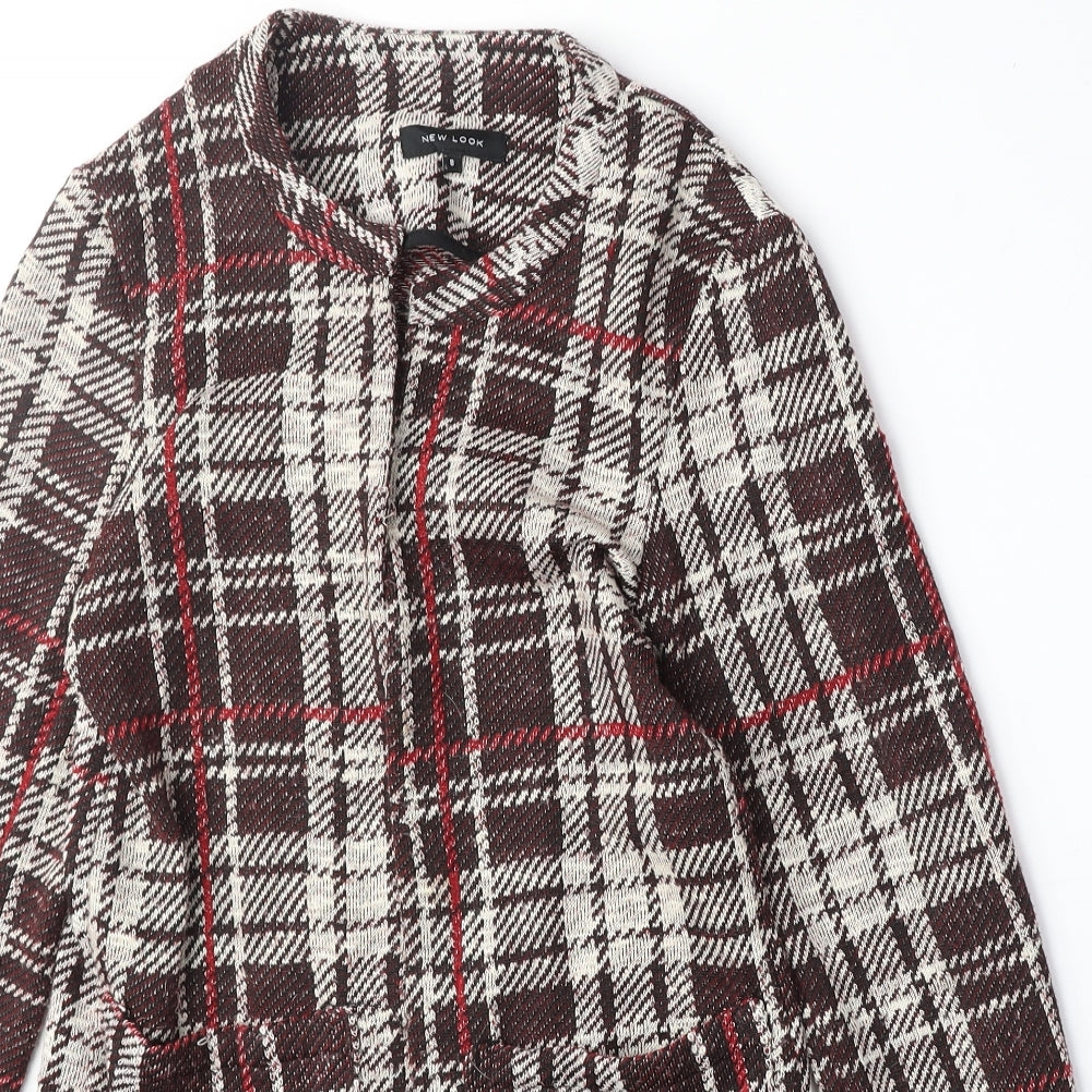 New Look Womens Brown Plaid Overcoat Coat Size 8