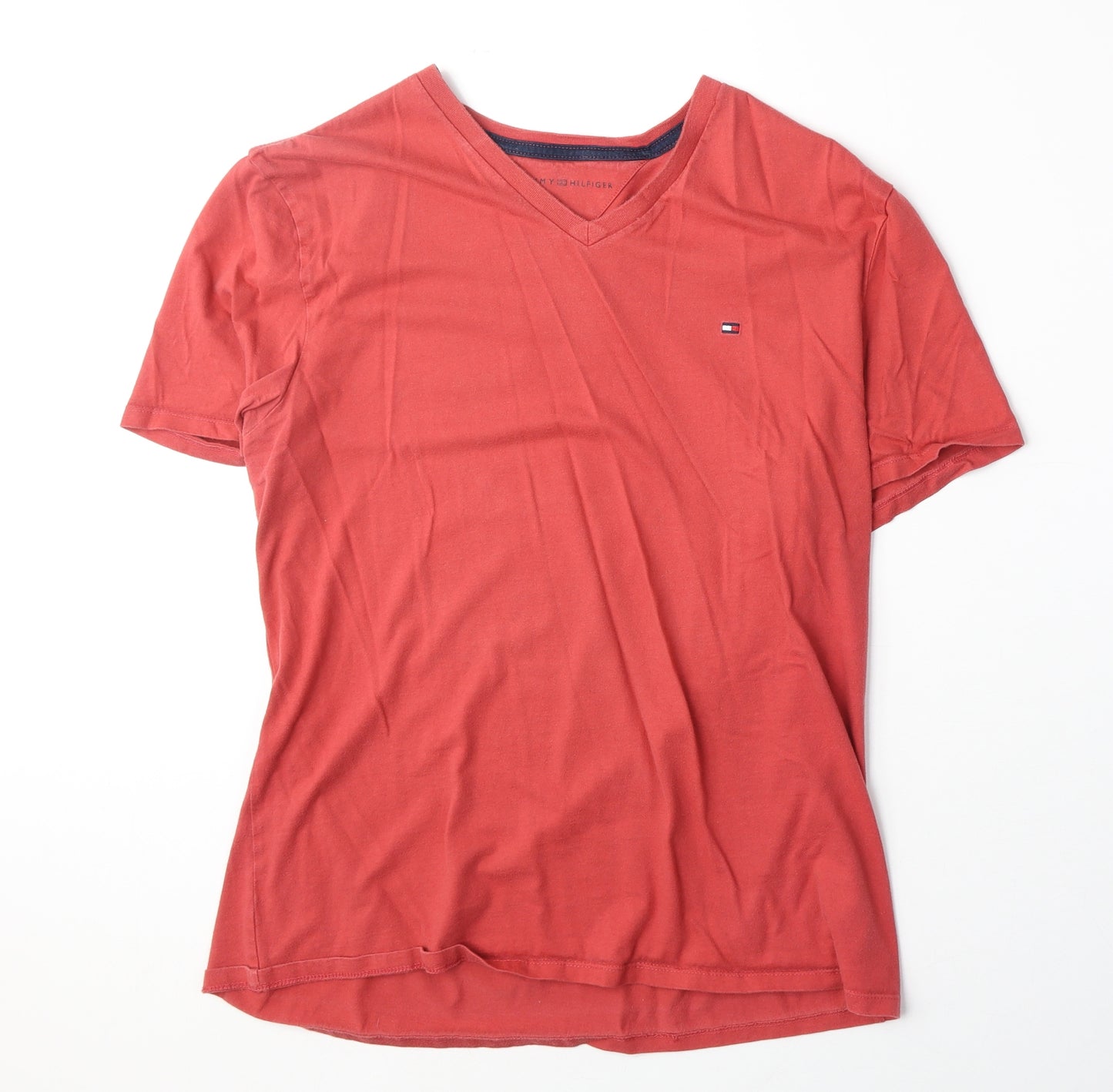 Tommy Hilfiger Mens Red Cotton T-Shirt Size L V-Neck