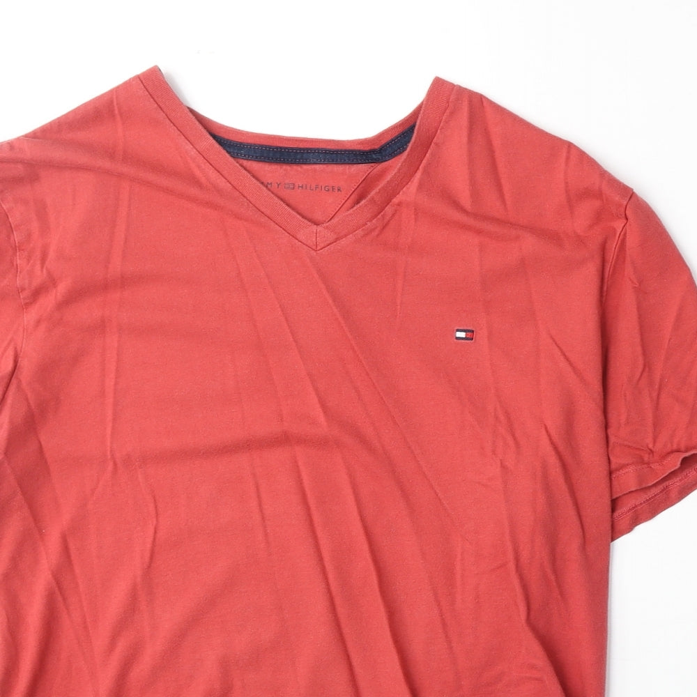 Tommy Hilfiger Mens Red Cotton T-Shirt Size L V-Neck