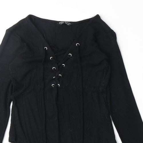 Select Womens Black Polyester Bodysuit One-Piece Size 12 Snap - Lace Up Front