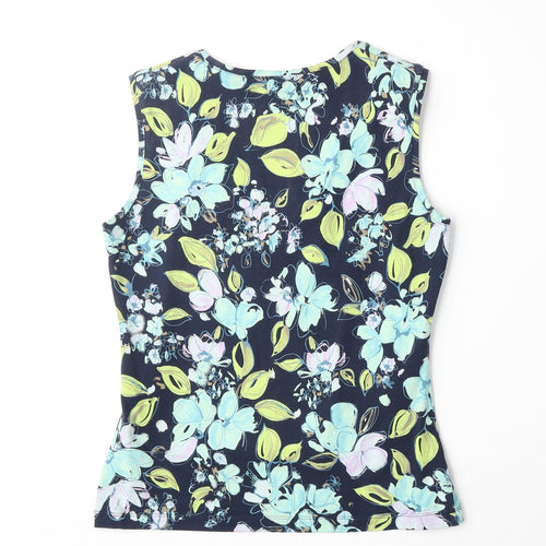 Jackpot Womens Multicoloured Floral Cotton Basic Tank Size S Scoop Neck