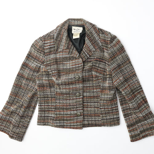 Mary Harnes Womens Brown Plaid Polyester Jacket Blazer Size 14