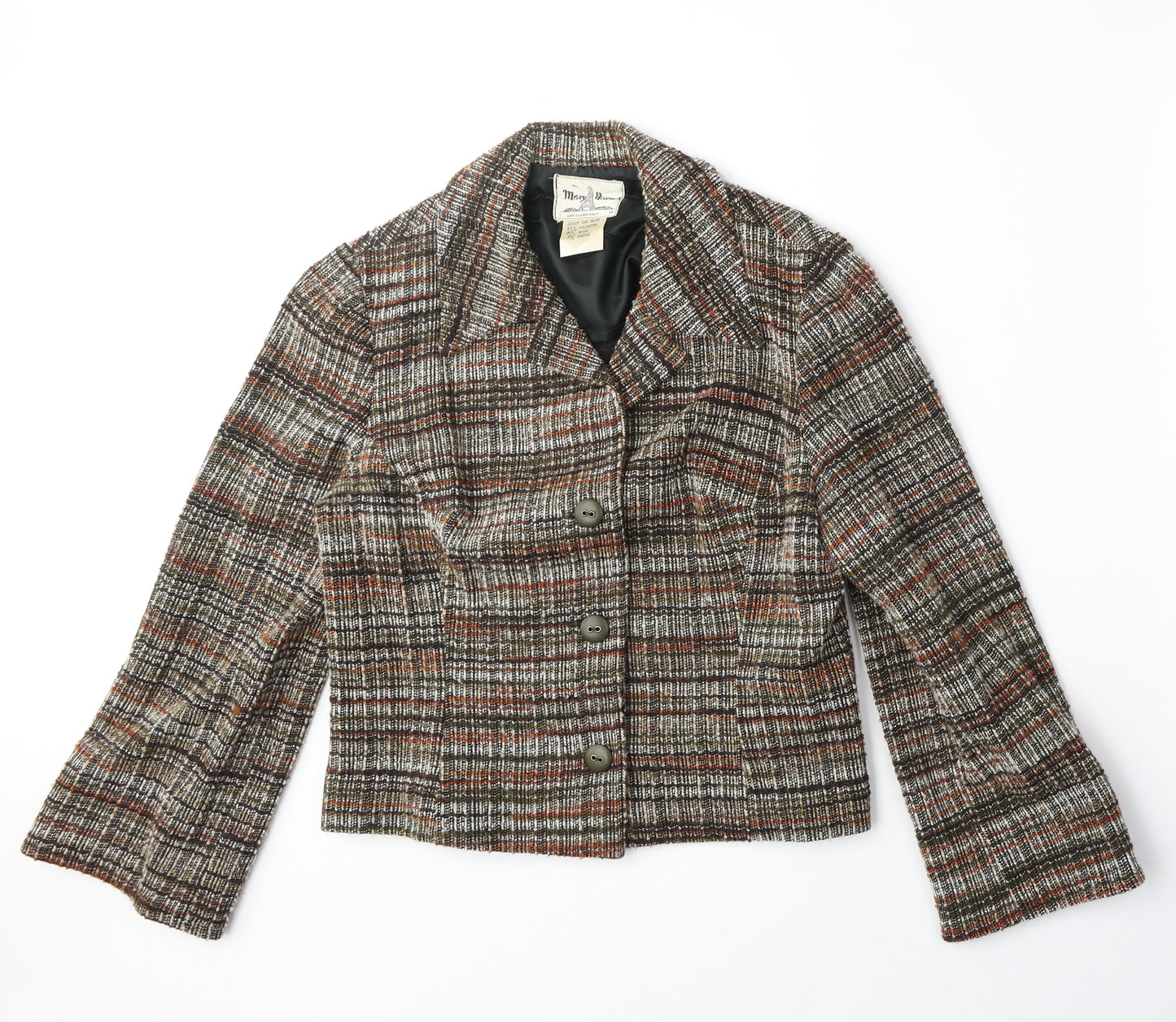 Mary Harnes Womens Brown Plaid Polyester Jacket Blazer Size 14