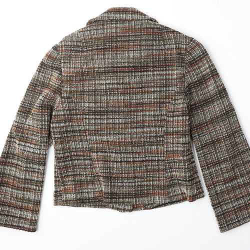 Mary Harnes Womens Brown Plaid Polyester Jacket Blazer Size 14