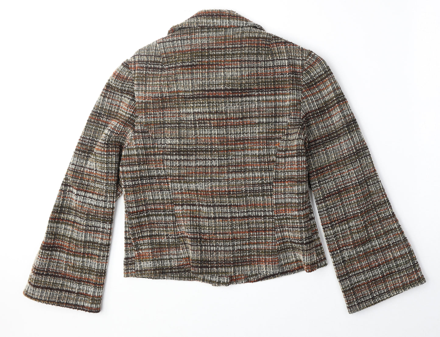 Mary Harnes Womens Brown Plaid Polyester Jacket Blazer Size 14