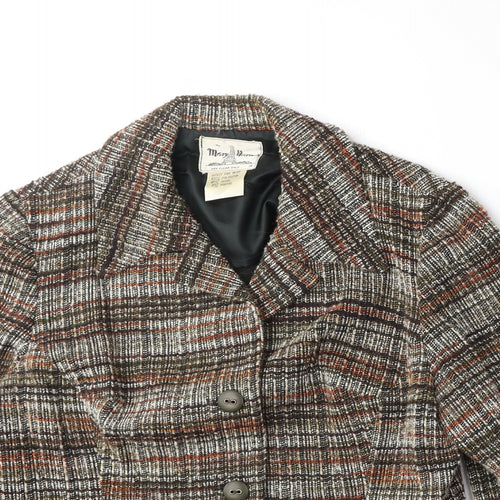 Mary Harnes Womens Brown Plaid Polyester Jacket Blazer Size 14