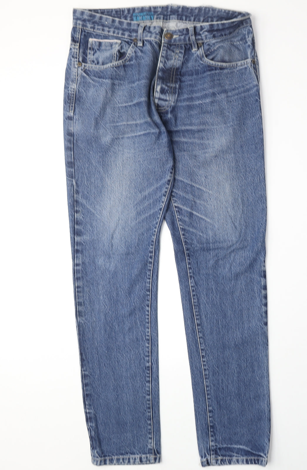 Easy Mens Blue Cotton Straight Jeans Size 34 in Slim Button